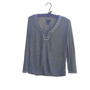 Vtg Top Renaissance Peasant Army Green Sheer Space Dye Grommet Lace‎ Up Sz S